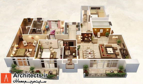 طراحی داخلی آپارتمان : 50 پلان آپارتمان 3 خوابه