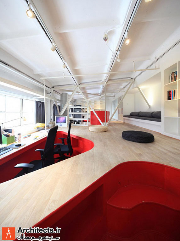 طراحی داخلی دفتر اداری با ترکیب رنگ قرمز